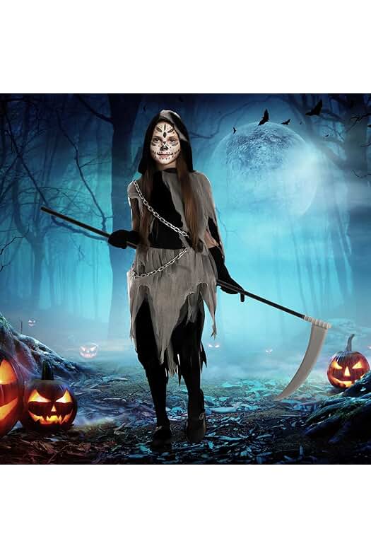 Disfraz Halloween Niños: Conjunto de Capa, Vestido y Guadaña para Carnaval y Fiestas Temáticas.