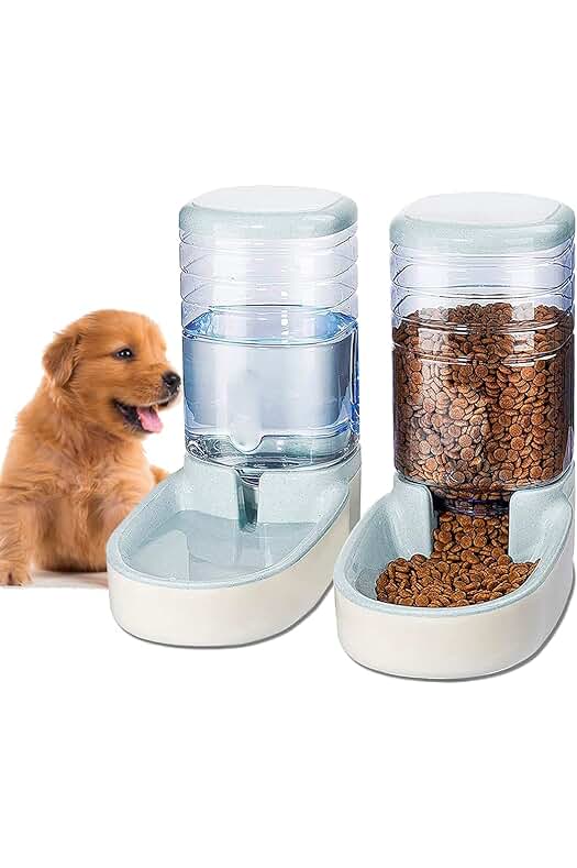 Dispensador Automático de Comida y Agua para Gatos y Perros, Pack 2 Unidades (Gris)