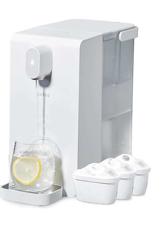 Dispensador de agua filtrada Watus con calentador y 3 cartuchos de filtro incluidos.