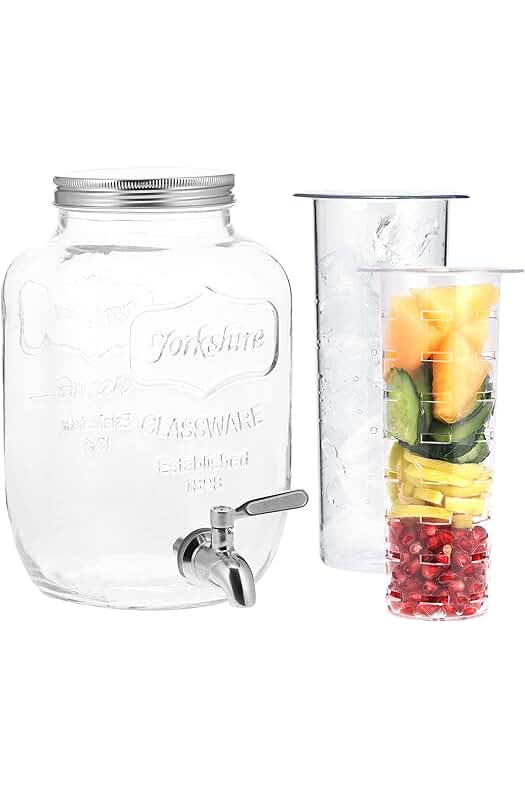 Dispensador de Bebidas Navaris - Garrafa de Cristal con Grifo y Filtro - Capacidad 4L.