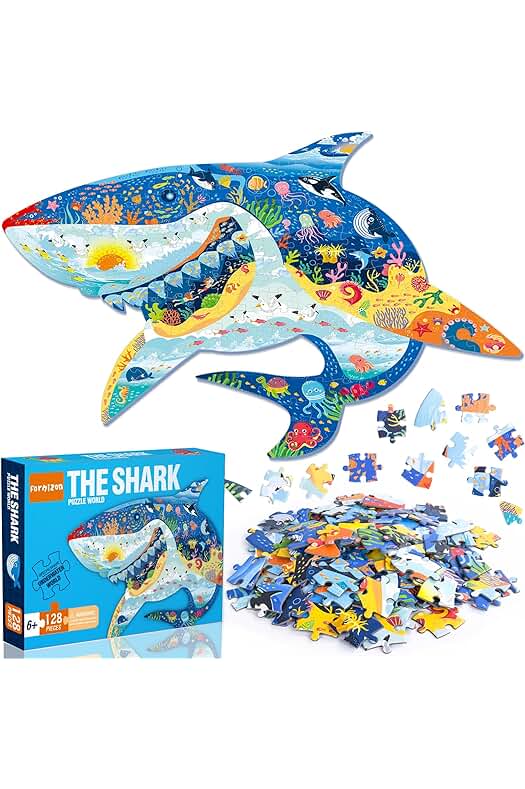 Divertido Rompecabezas de Animales para Niños: 128 Piezas de Diversión Familiar con Temática de Tiburones