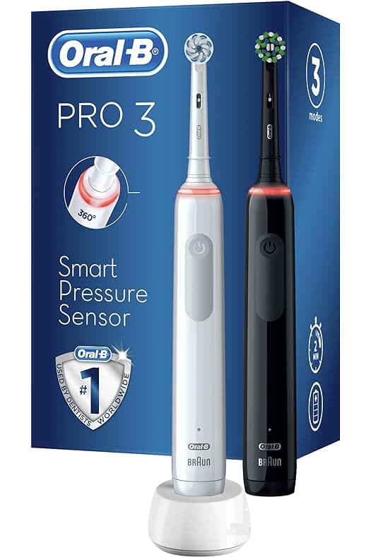 Doble pack de Cepillos de dientes eléctricos Oral-B Pro 3 3900 con control de presión visual.