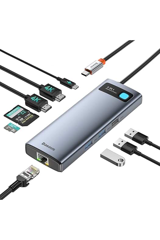 Dual Monitor Hub USB C con HDMI 4K, Ethernet, USB y Lector de Tarjetas SD/TF