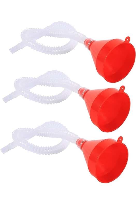 Embudo de plástico rojo para gasolina, aceite y otros fluidos (juego de 3 piezas)