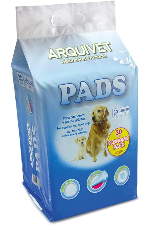 Empapadores desechables para perros, pack económico con 30 unidades de 60 x 60 cm.