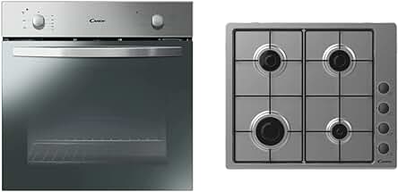 Encimera de gas y horno eléctrico de acero inoxidable con capacidad de 70L.