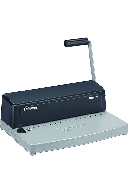 Encuadernadora manual de espiral metálico Fellowes, resistente y fácil de usar.
