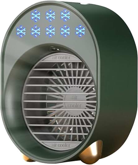 Enfriador de aire portátil USB con LED de 6 colores para uso en interiores y exteriores.