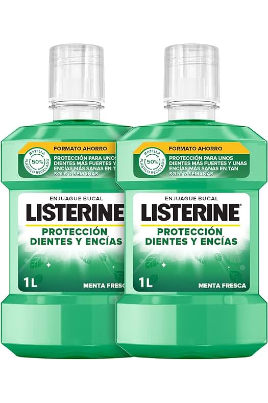 Enjuague Bucal Listerine Menta, Protección y Frescura para Dientes, Encías y Aliento Duradero, 1000ml x 2