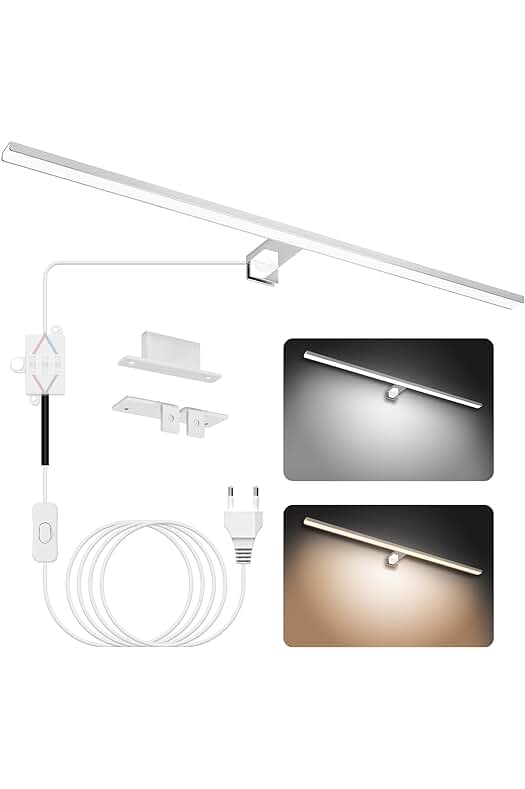 Espejo de luz LED de 80 cm con interruptor, iluminación de maquillaje en acero inoxidable.