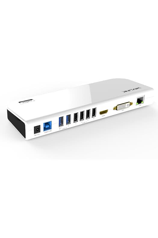 Estación de acoplamiento USB 3.0 WAVLINK para laptop con pantalla dual HDMI y DVI/VGA.