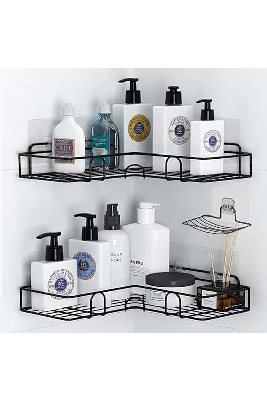 Estantería de baño de acero inoxidable para colgar en la pared, 2 piezas en negro