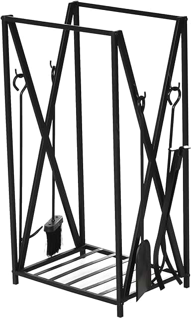 Estantería de leña para chimenea con herramientas incluidas - Resistente y funcional.