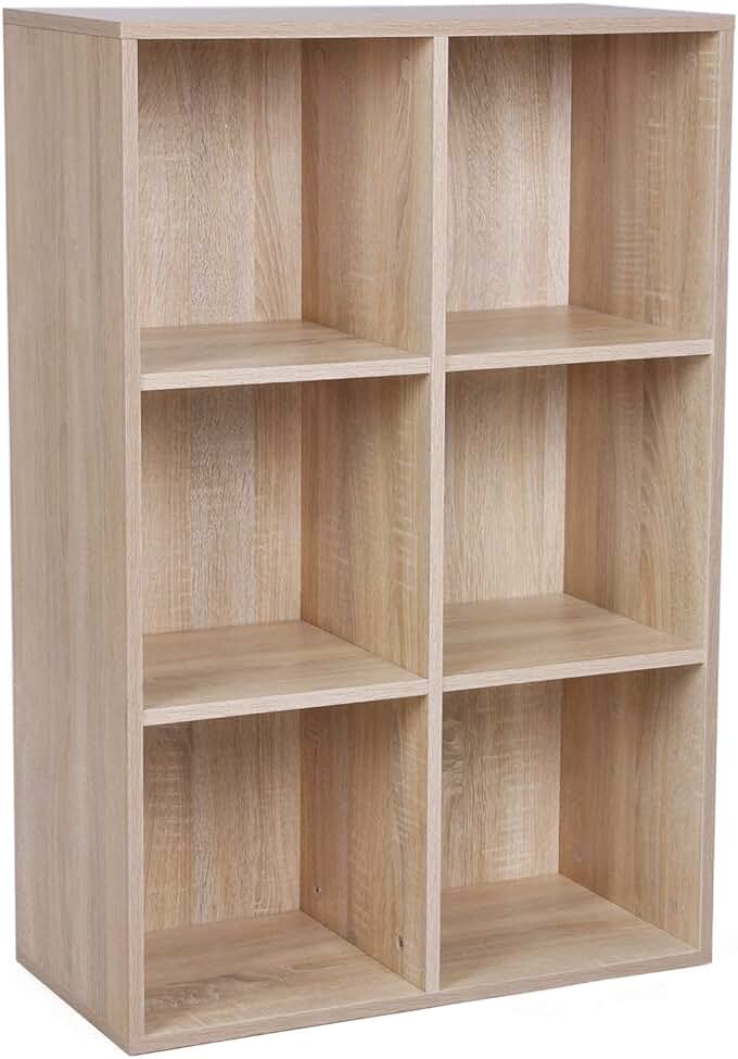 Estantería de madera VASAGLE con 6 compartimientos en color roble - Organizador moderno y funcional.