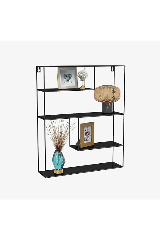 Estantería de Pared Industrial Flotante | Estante Decorativo para Salón | Negro | 55 x 45 x 11 cm.