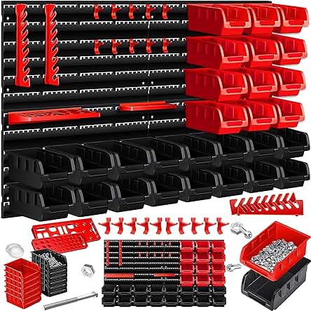 Estantería de Pared MASKO® con Cajas apilables y Portaherramientas - Organización perfecta para tu taller.