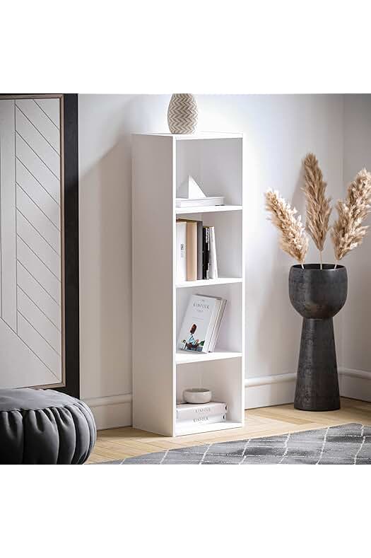 Estantería Oxford de Madera Blanca de 4 Niveles para Oficina y Sala de Estar.