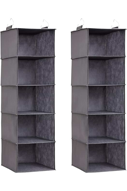 Estantería plegable para armario con 5 estantes y 2 ganchos robustos (Gris, 5x2)
