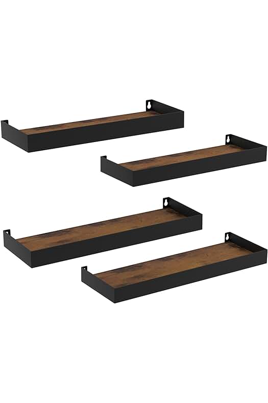 Estanterías Flotantes Rectangulares de Madera y Metal - Juego de 4 para Decoración y Almacenamiento.