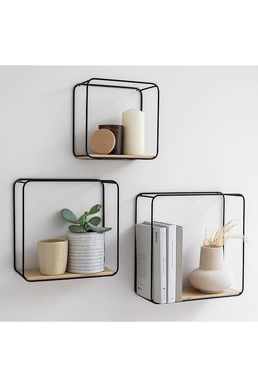 Estantes de pared Kazai - Conjunto de 3 estanterías de madera y metal para decorar tu hogar.