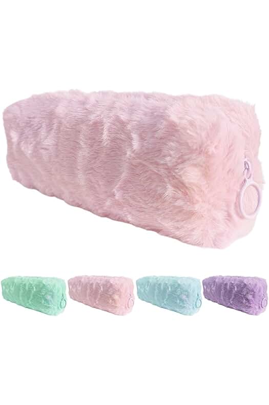 Estuche Escolar de Peluche en Color Pastel para Niñas, Mujeres y Adolescentes.