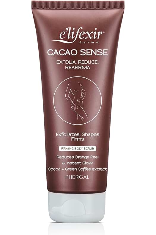 Exfoliante corporal de cacao con extracto de café verde para una piel suave y luminosa.