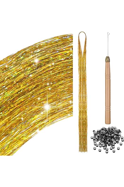 Extensiones de cabello brillante: Kit completo de 200 mechones con herramientas para trenzar.