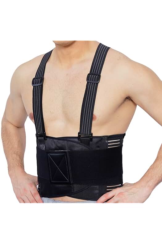 Faja Lumbar NEOtech Care con Tirantes - Soporte para la Espalda y Culturismo/Halterofilia (Negro, Talla M)