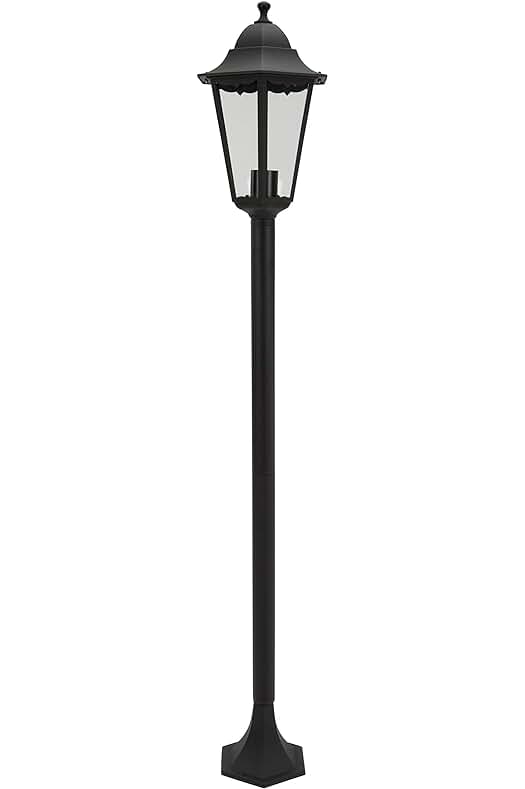 Farol clásico de aluminio y cristal negro de 1.25 m: ilumina tu espacio con estilo.