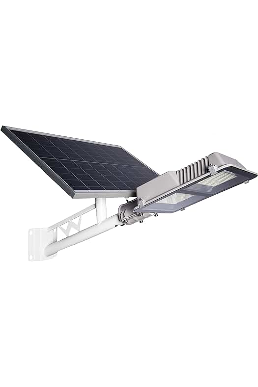 Farola solar exterior LED 150W con panel orientable, control remoto y sensor de movimiento.