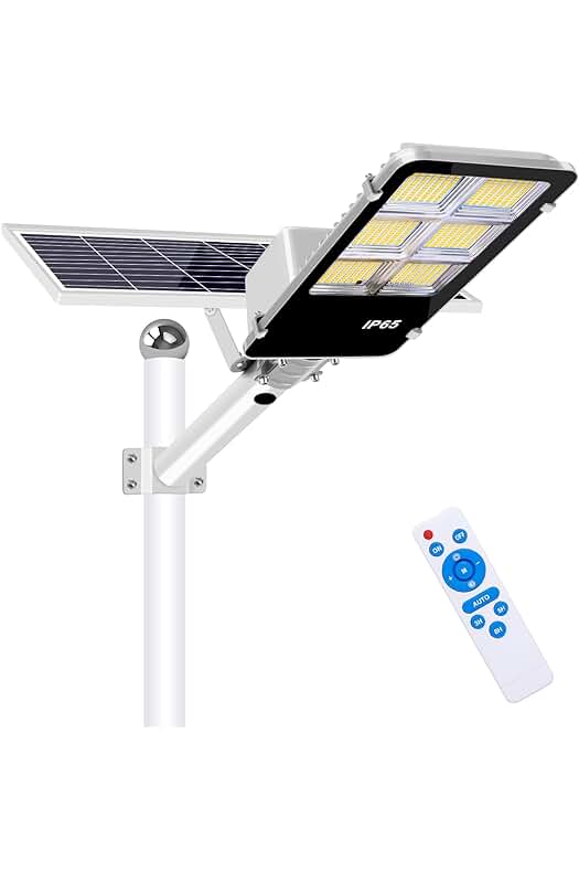 Farola solar LED de alto rendimiento con control remoto y resistente al agua IP65.