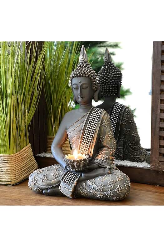 Figura Decorativa Buda Chino - Diseño Zen con Candelabro para una Decoración Interior Feng Shui.