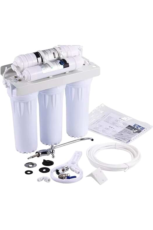 Filtro purificador de agua de 5 etapas para una fuente de agua potable en el hogar.