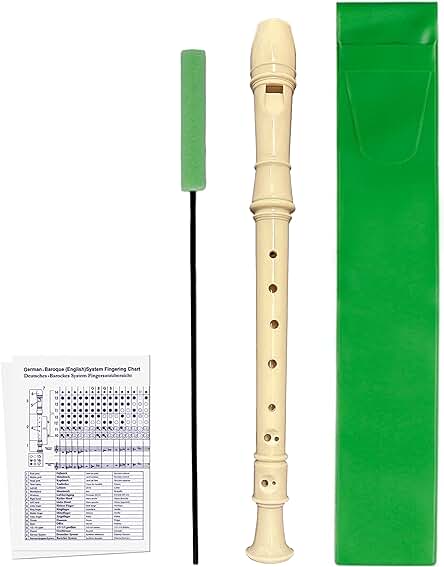 Flauta dulce soprano de alta calidad con accesorios y estuche verde para estudiantes escolares.