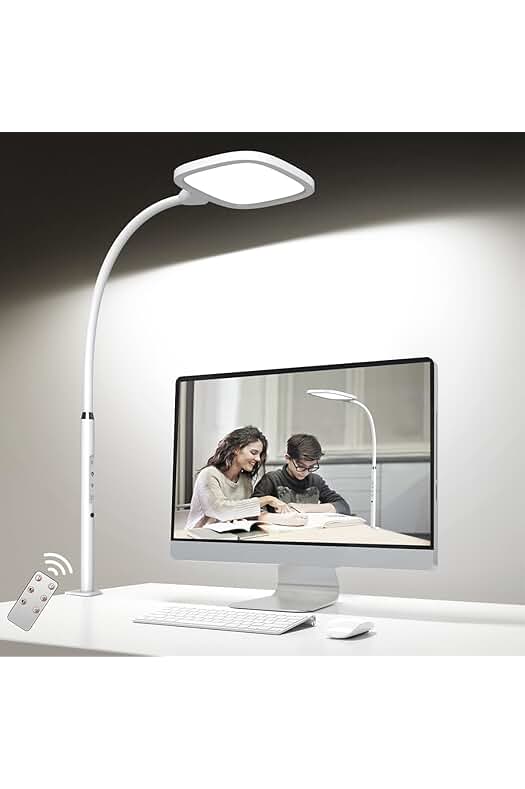 Flexo LED de escritorio con pinza, intensidad ajustable y diseño moderno - Blanco.