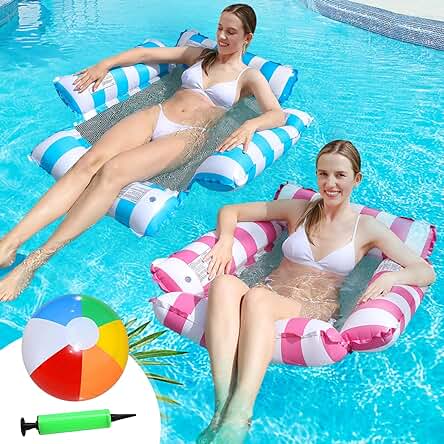 Flotador inflable 4 en 1 con pelota de playa y bomba de aire, ideal para relajarse en la piscina.