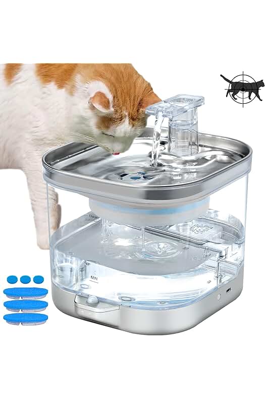 Fuente de agua automática para gatos con sensor de movimiento y batería recargable.
