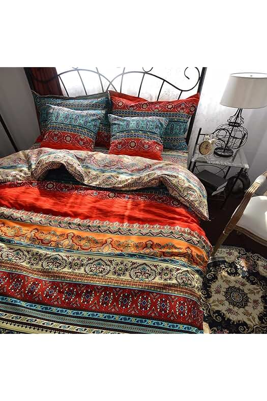 Funda nórdica cama150 de estilo boho étnico con 2 fundas de almohada, suave y acogedora.