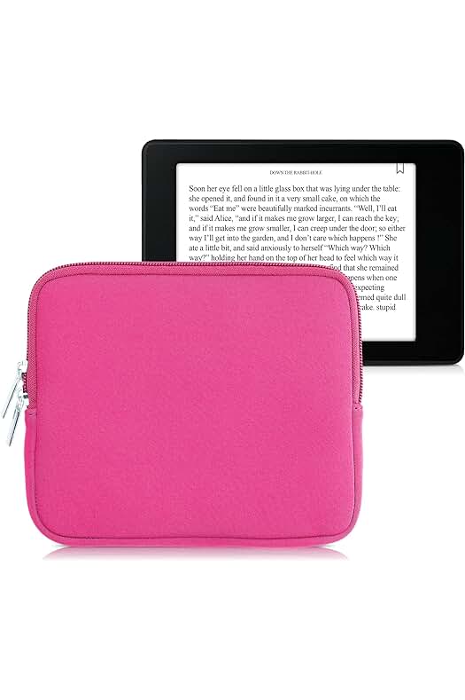 Funda Universal para e-Reader en Neopreno - Estuche con Cierre de Cremallera en Rosa neón.