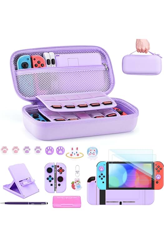 Funda violeta para NS Switch con 18 accesorios y carcasa de transporte