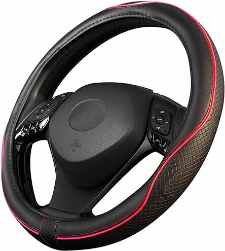 Funda Volante Coche Universal de Poli Piel | Accesorio Coches | Negro Rojo | 37-39 cm