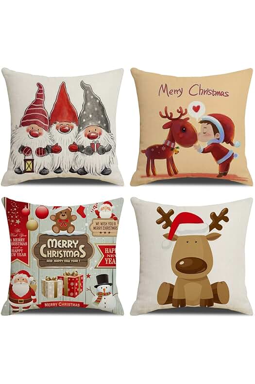 Fundas de Cojín de Navidad: Juego de 4 Fundas Decorativas para Hogar y Sofá.