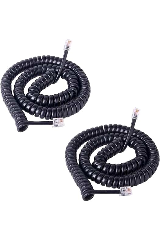 FUSHUI Cable Telefono Espiral de 4 m, Paquete de 2 Cables Telefonicos Espirales Negros