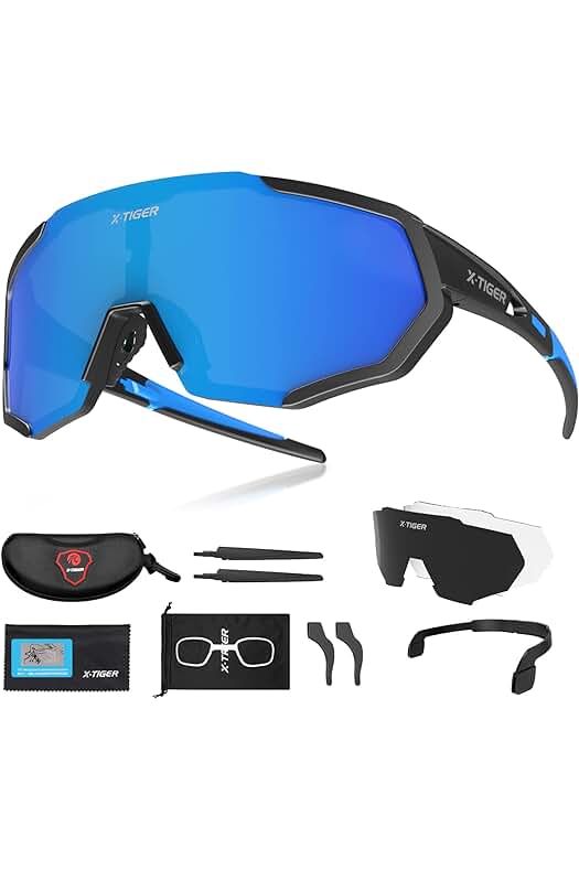 Gafas de Ciclismo Polarizadas X-TIGER para Hombres y Mujeres - Certificación CE y 3 Lentes Intercambiables.