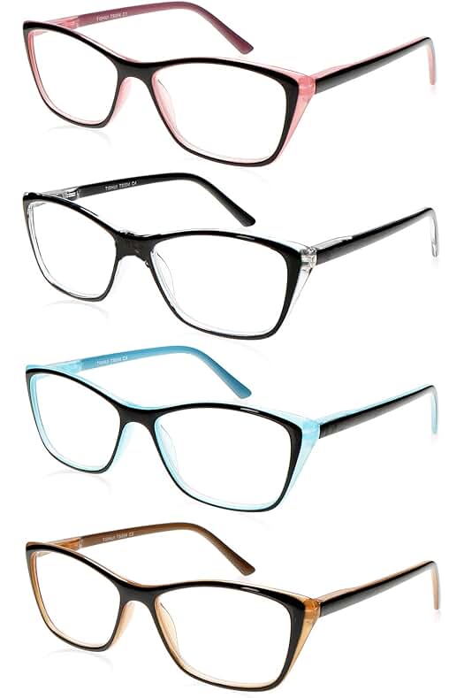 Gafas de Lectura TISHUI - Pack de 4 Gafas para Presbicia Rectangulares con Bisagras Cómodas.