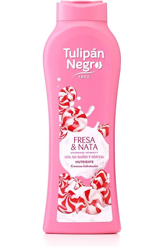 Gel de Baño Tulipán Negro Fresa y Nata, Aromático y Suave, 650 ml (Paquete de 1)