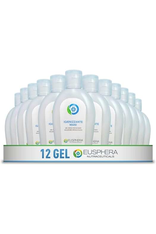 Gel Desinfectante de Manos EUSPHERA - Gel Antibacterial y Perfumado - Formato de Bolsillo - 100% Natural - 12 Unidades de 100 ml.