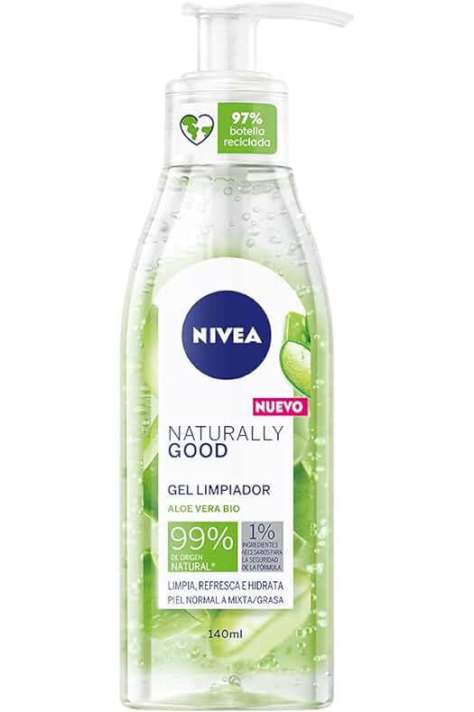 Gel Limpiador Facial NIVEA Naturally Good con Aloe Vera Bio: Limpia, refresca e hidrata la piel.