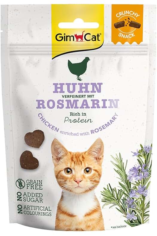 GimCat Crunchy Snacks - Deliciosas golosinas crujientes para gatos con pollo y romero.