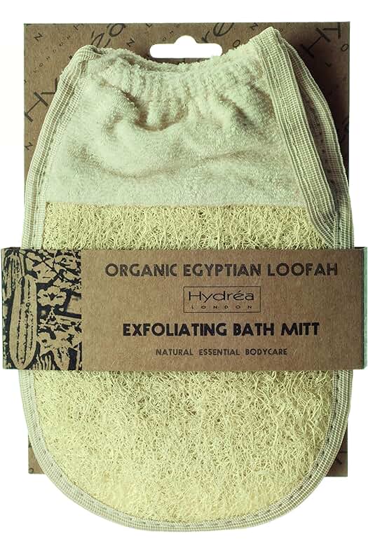 Guante exfoliante de lufa orgánica Hydrea London: rejuvenece tu piel de forma natural